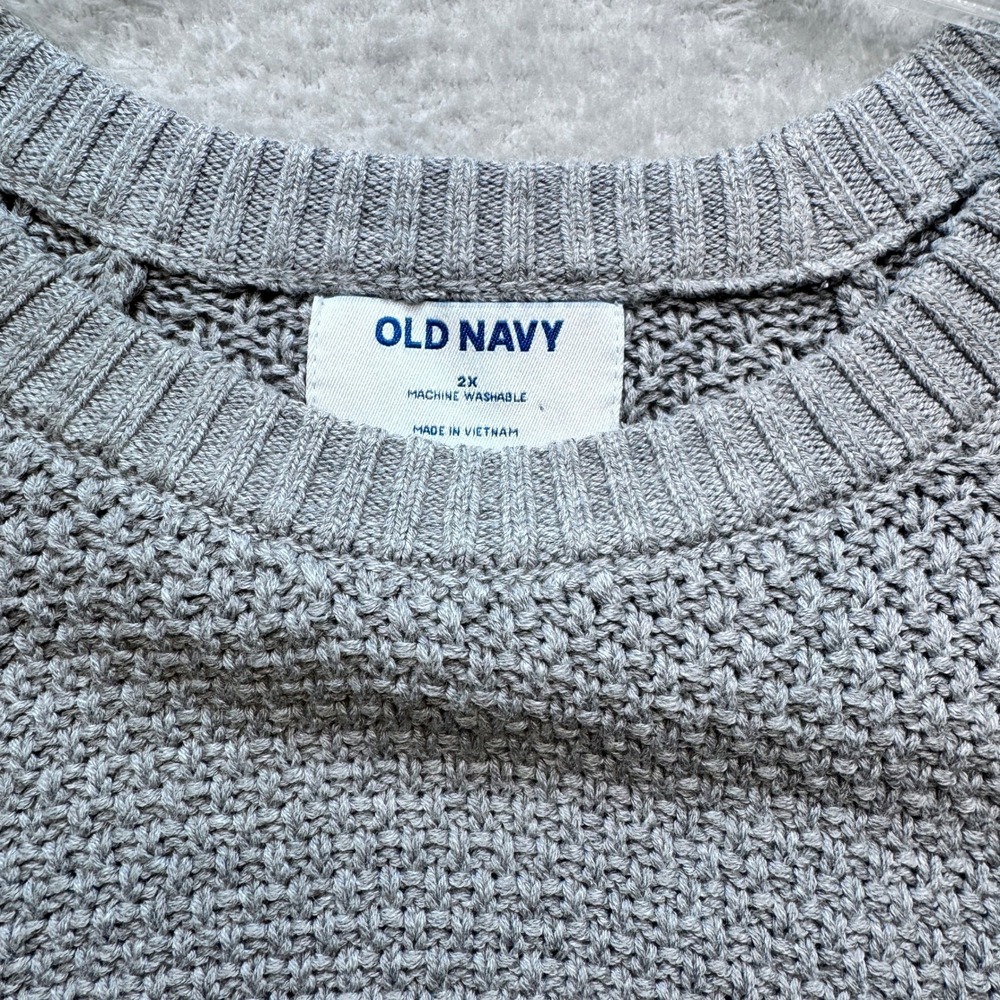 Old Navy Womens 2X Gray Textured Chunky Knit Raglan Crew Neck Sweater Pullover - Picture 6 of 10